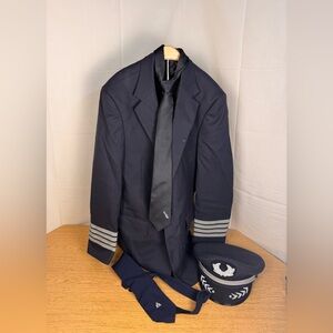 Navy Blue Pilot Uniform with Cap and Tie